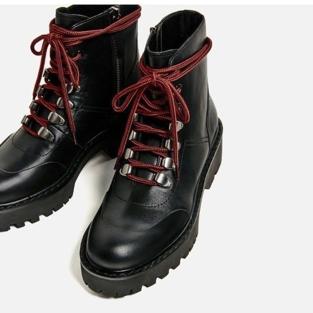 ZARA LEATHER Platform/COMBAT BOOTS BLACK SIZE 9/40